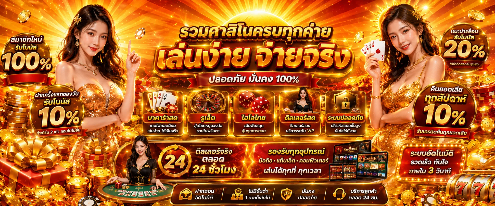 คาสิโนออนไลน์ SIAM369 บาคาร่า รูเล็ต เสือมังกร ดีลเลอร์สด